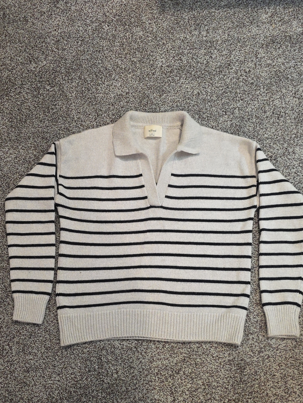 Wilfred Cream and Black Striped V-Neck Sweater